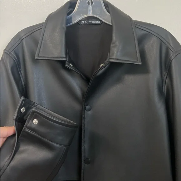 Zara Classic Black Leather Jacket - Picture 4 of 8